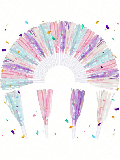 6/24/36pcs Party Blowout Whistles, Shiny Metallic Tassel Party Horns, Suitable For Birthday, Graduation, Sports Party, Baby Shower And Other Occasions