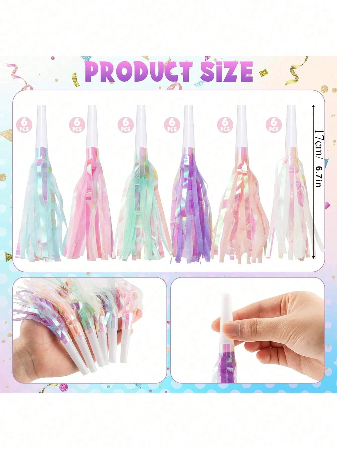 6/24/36pcs Party Blowout Whistles, Shiny Metallic Tassel Party Horns, Suitable For Birthday, Graduation, Sports Party, Baby Shower And Other Occasions
