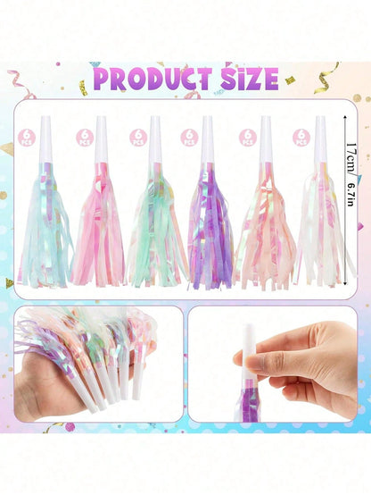 6/24/36pcs Party Blowout Whistles, Shiny Metallic Tassel Party Horns, Suitable For Birthday, Graduation, Sports Party, Baby Shower And Other Occasions