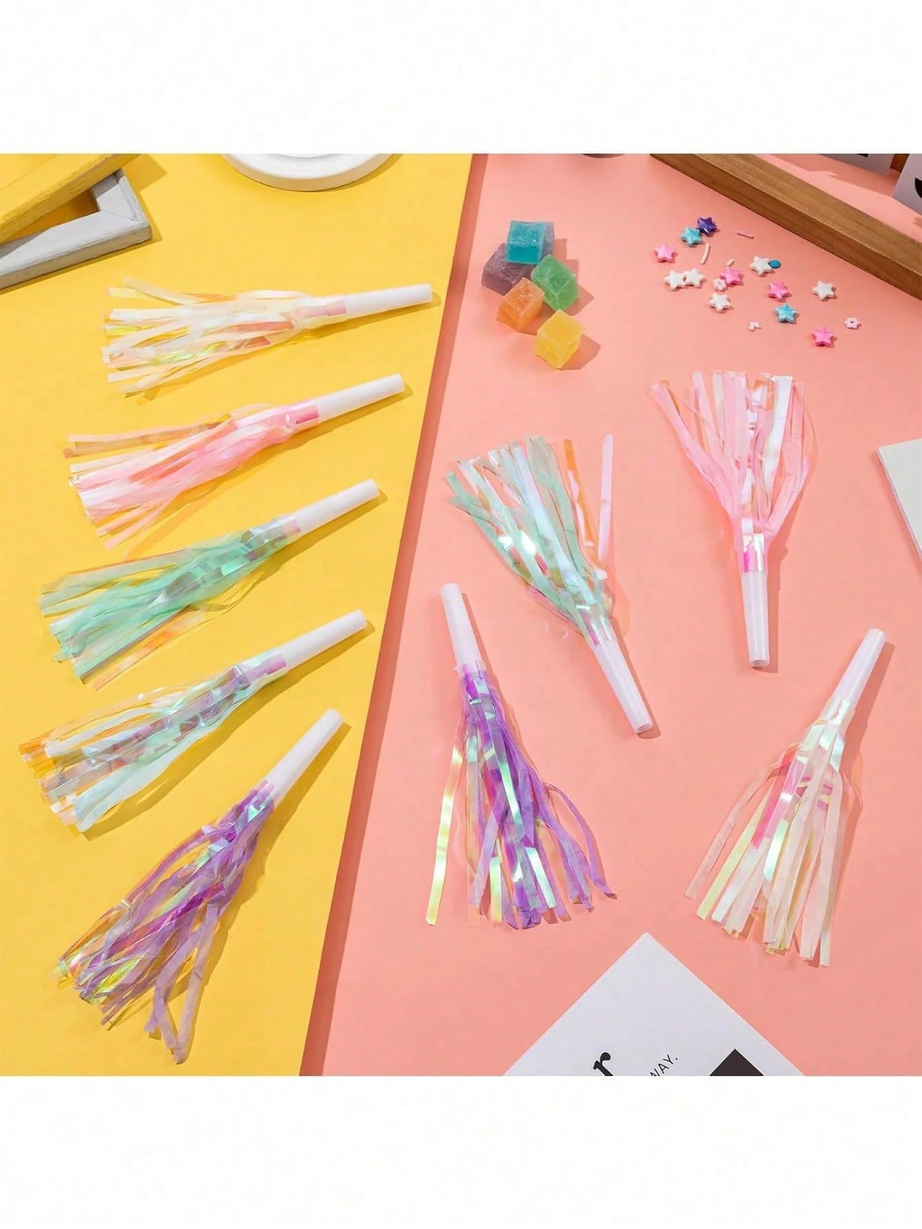 6/24/36pcs Party Blowout Whistles, Shiny Metallic Tassel Party Horns, Suitable For Birthday, Graduation, Sports Party, Baby Shower And Other Occasions