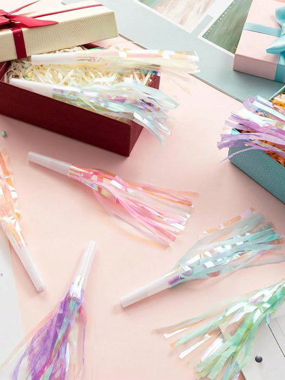 6/24/36pcs Party Blowout Whistles, Shiny Metallic Tassel Party Horns, Suitable For Birthday, Graduation, Sports Party, Baby Shower And Other Occasions