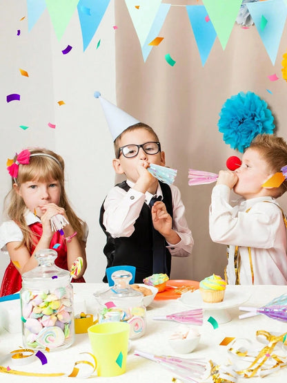 6/24/36pcs Party Blowout Whistles, Shiny Metallic Tassel Party Horns, Suitable For Birthday, Graduation, Sports Party, Baby Shower And Other Occasions