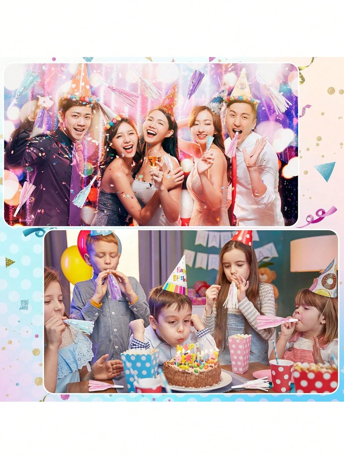 6/24/36pcs Party Blowout Whistles, Shiny Metallic Tassel Party Horns, Suitable For Birthday, Graduation, Sports Party, Baby Shower And Other Occasions