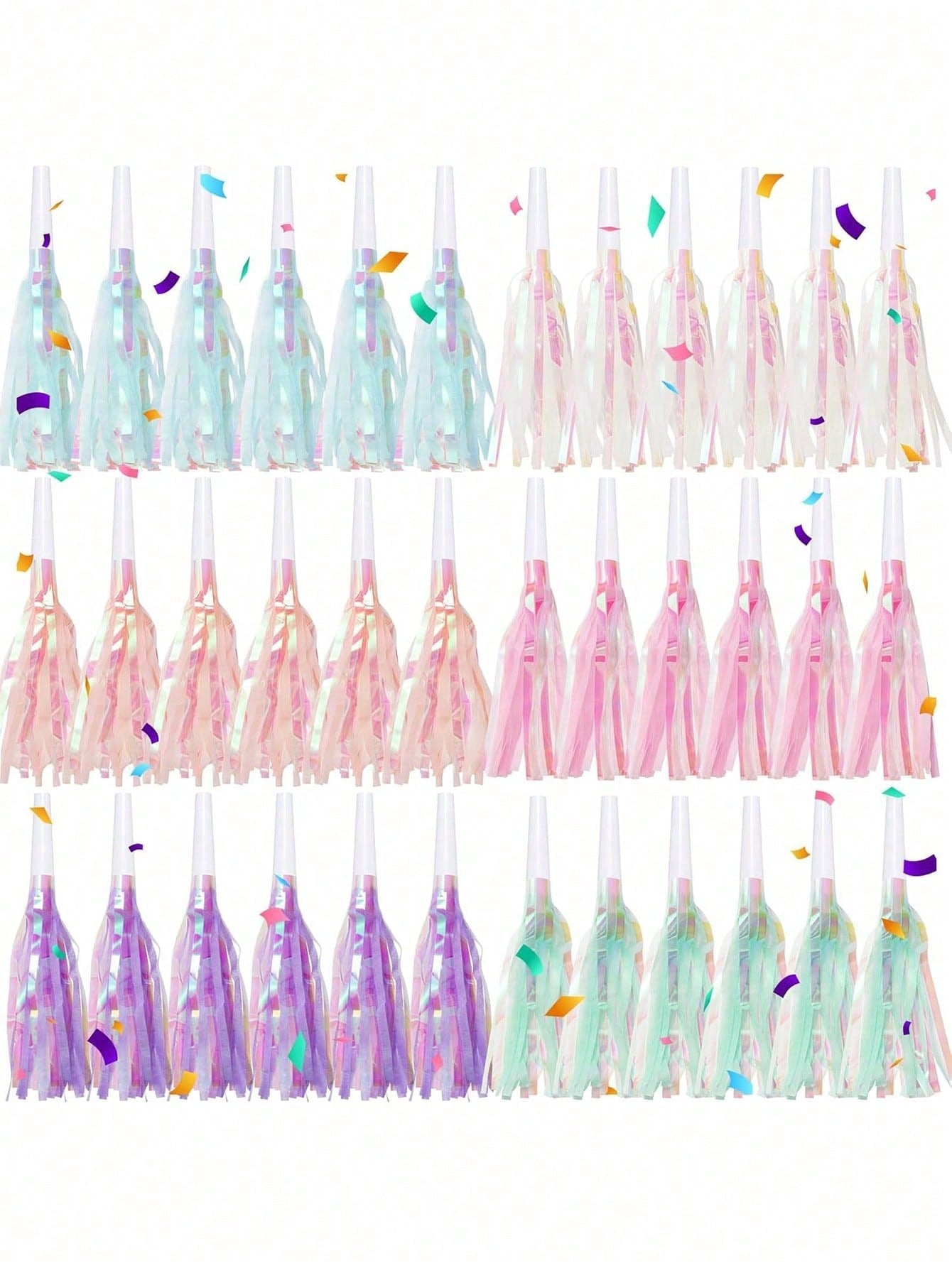 6/24/36pcs Party Blowout Whistles, Shiny Metallic Tassel Party Horns, Suitable For Birthday, Graduation, Sports Party, Baby Shower And Other Occasions