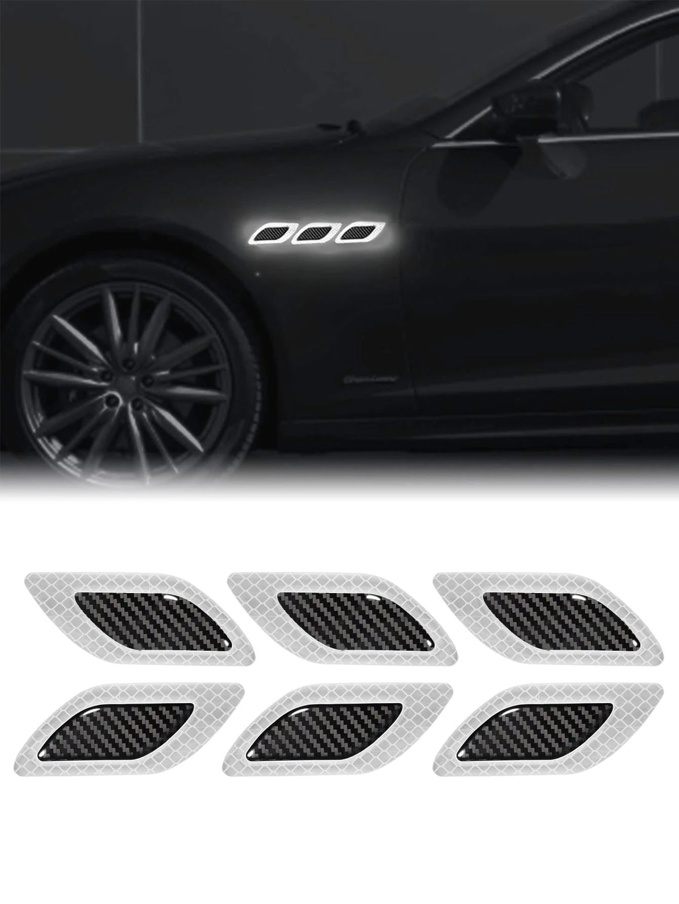 6 Pieces/Set Of Car Reflective Stickers, Carbon Fiber Tape.