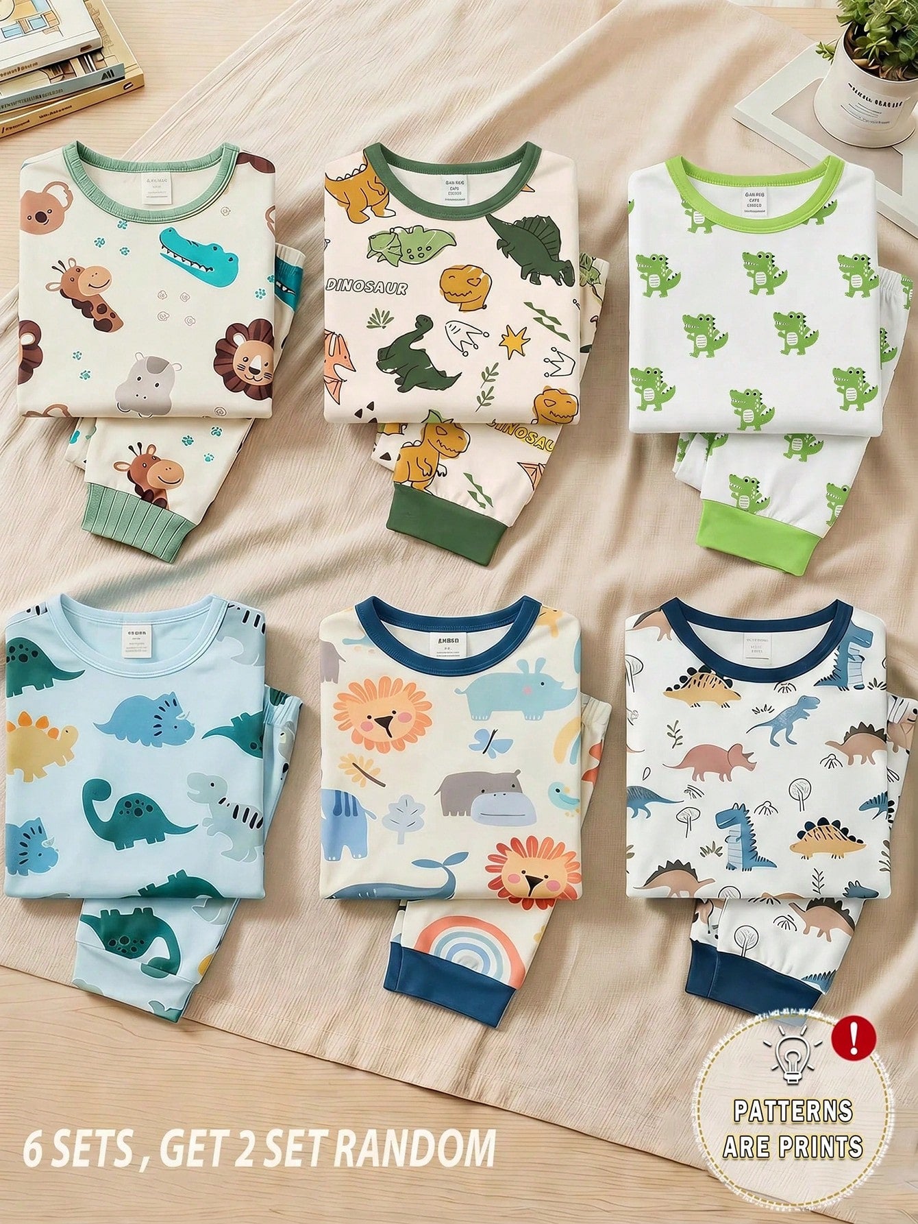 6 Sets, Get 2 Sets Random Baby Boy Casual Simple Slim Fit Round Neck Comfortable Short Sleeve Long Pants Home Wear Multi-Piece Set Suitable For Spring And Summer, Snug Fit, Tight Fit, Classic Cute Han