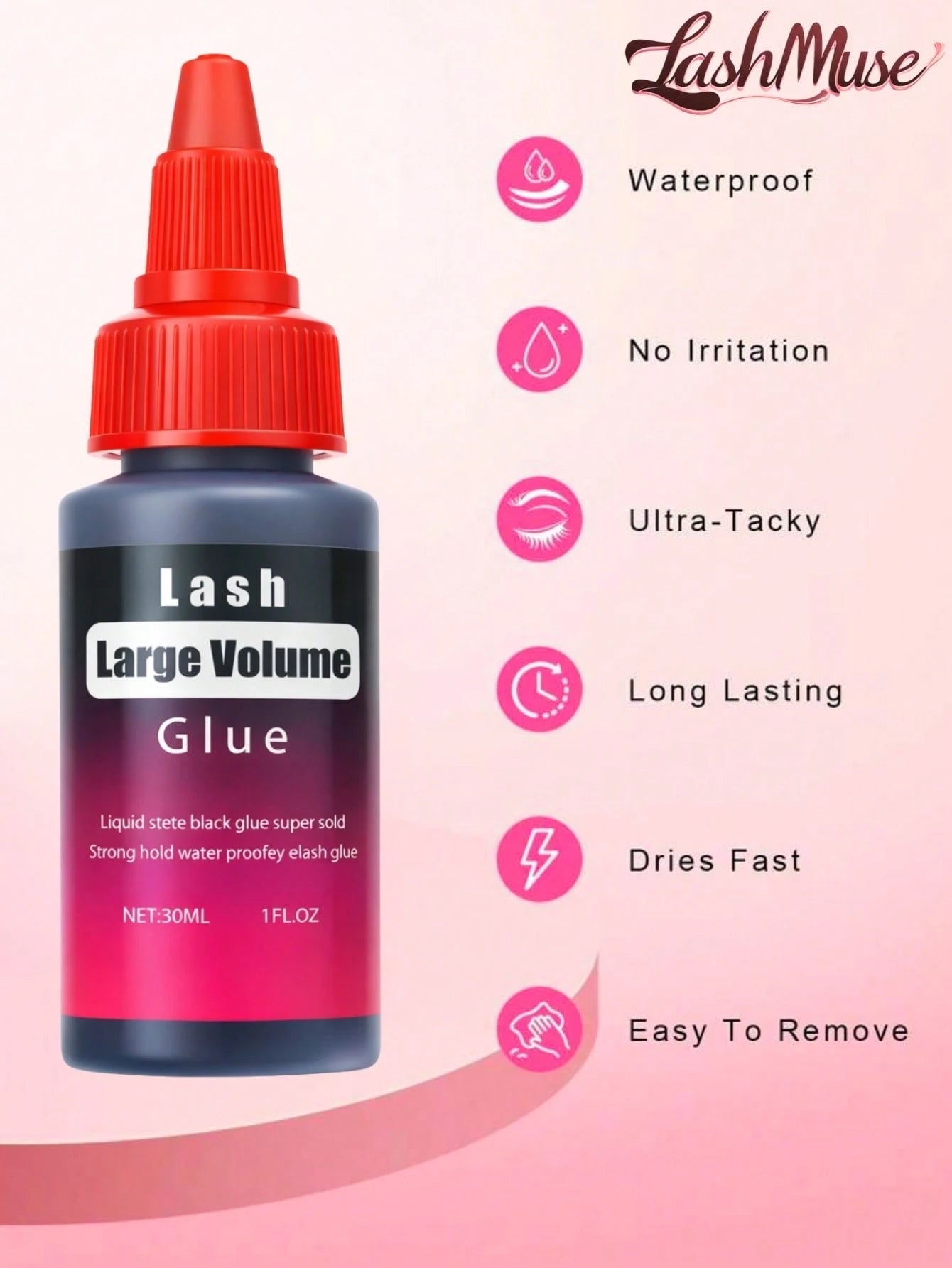 60ml/30ml Lash Glue Cluster Eyelash Glue Black Sensitive Lash Glue Fast Drying Waterproof Lash Glue Individual Lash Glue Long Lasting DIY Lash Extension Glue Strong Hold Eyelash Glue For Lash Extensio