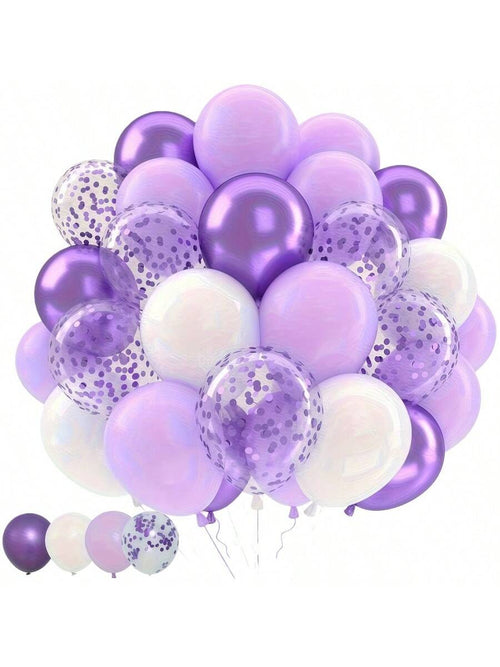 60pcs Lavender Purple Balloon Set, White Balloons, Metallic Purple, Light Purple Lavender, Lilac Paper Confetti Latex Balloon Kit For Birthday, Baby Shower, Wedding Party Decoration, Baby Shower Gift
