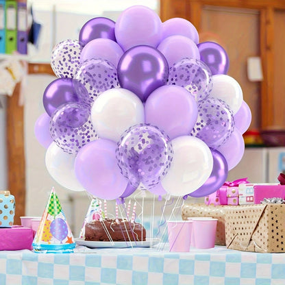 60pcs Lavender Purple Balloon Set, White Balloons, Metallic Purple, Light Purple Lavender, Lilac Paper Confetti Latex Balloon Kit For Birthday, Baby Shower, Wedding Party Decoration, Baby Shower Gift