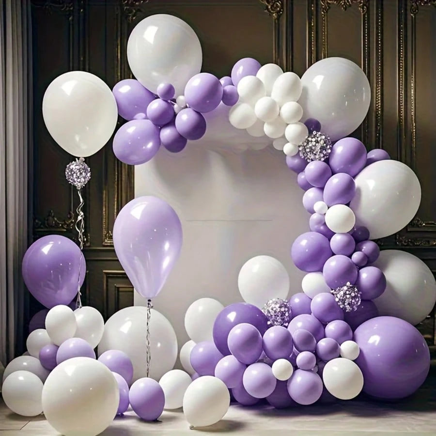 60pcs Lavender Purple Balloon Set, White Balloons, Metallic Purple, Light Purple Lavender, Lilac Paper Confetti Latex Balloon Kit For Birthday, Baby Shower, Wedding Party Decoration, Baby Shower Gift