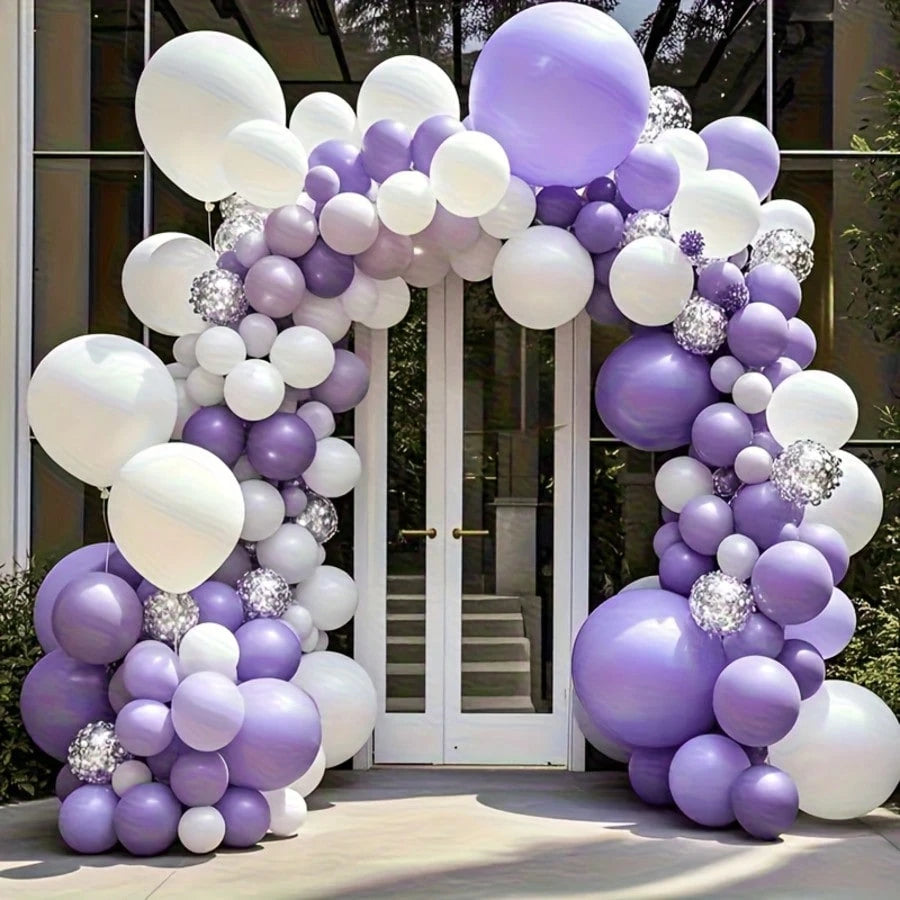 60pcs Lavender Purple Balloon Set, White Balloons, Metallic Purple, Light Purple Lavender, Lilac Paper Confetti Latex Balloon Kit For Birthday, Baby Shower, Wedding Party Decoration, Baby Shower Gift