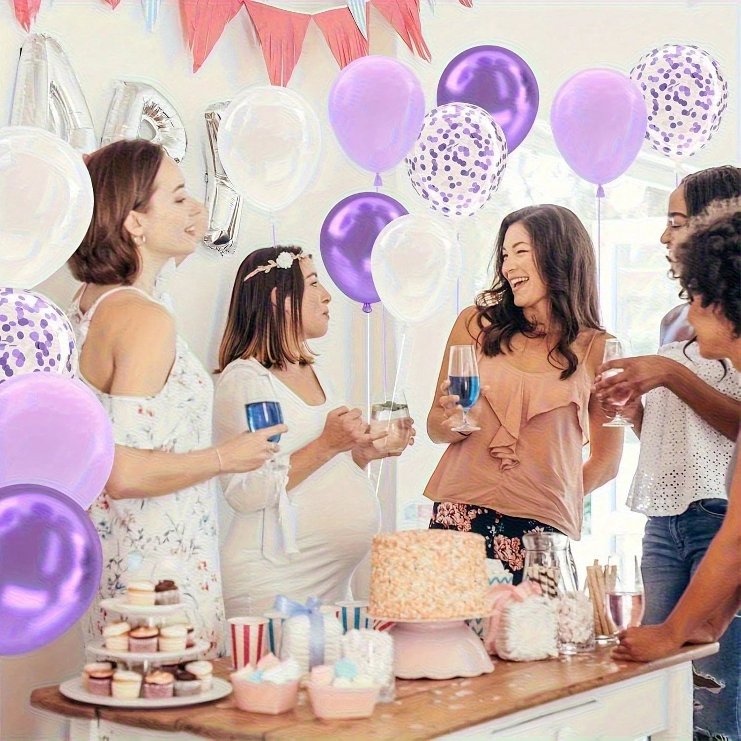 60pcs Lavender Purple Balloon Set, White Balloons, Metallic Purple, Light Purple Lavender, Lilac Paper Confetti Latex Balloon Kit For Birthday, Baby Shower, Wedding Party Decoration, Baby Shower Gift