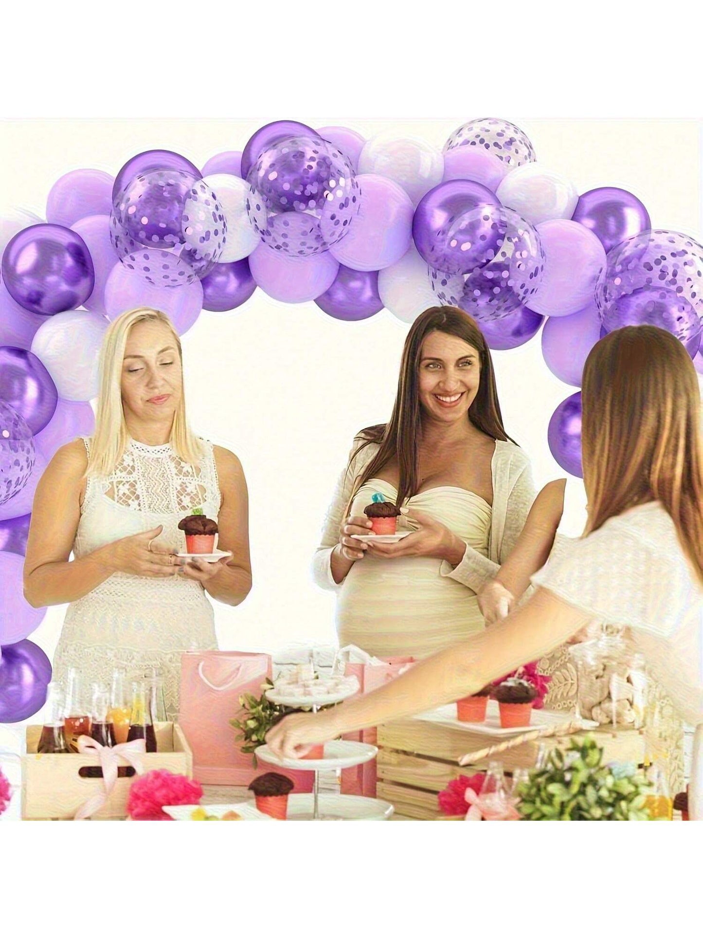 60pcs Lavender Purple Balloon Set, White Balloons, Metallic Purple, Light Purple Lavender, Lilac Paper Confetti Latex Balloon Kit For Birthday, Baby Shower, Wedding Party Decoration, Baby Shower Gift