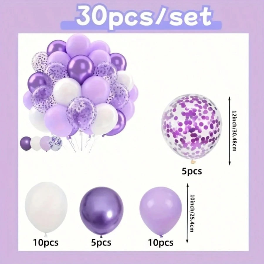 60pcs Lavender Purple Balloon Set, White Balloons, Metallic Purple, Light Purple Lavender, Lilac Paper Confetti Latex Balloon Kit For Birthday, Baby Shower, Wedding Party Decoration, Baby Shower Gift