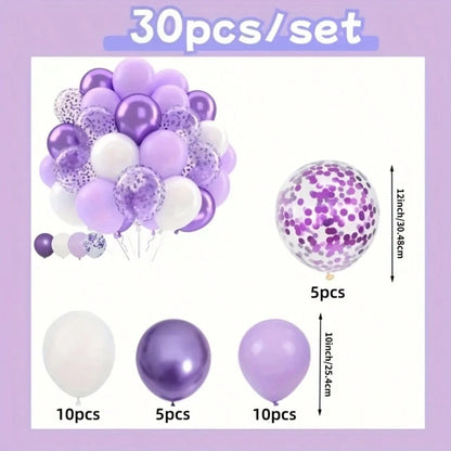 60pcs Lavender Purple Balloon Set, White Balloons, Metallic Purple, Light Purple Lavender, Lilac Paper Confetti Latex Balloon Kit For Birthday, Baby Shower, Wedding Party Decoration, Baby Shower Gift