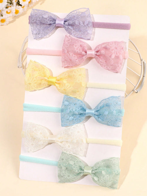 6pcs Baby Colorful Tulle Lace Flowers Headband,Nylon Breathable And Comfortable Hair Band,Sweet Hair Accessories Summer Holiday Essential Party Gifts