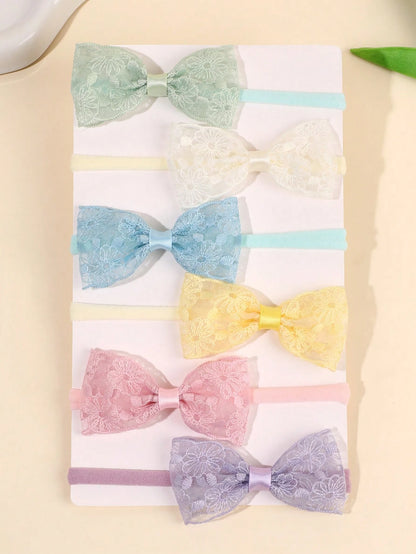 6pcs Baby Colorful Tulle Lace Flowers Headband,Nylon Breathable And Comfortable Hair Band,Sweet Hair Accessories Summer Holiday Essential Party Gifts
