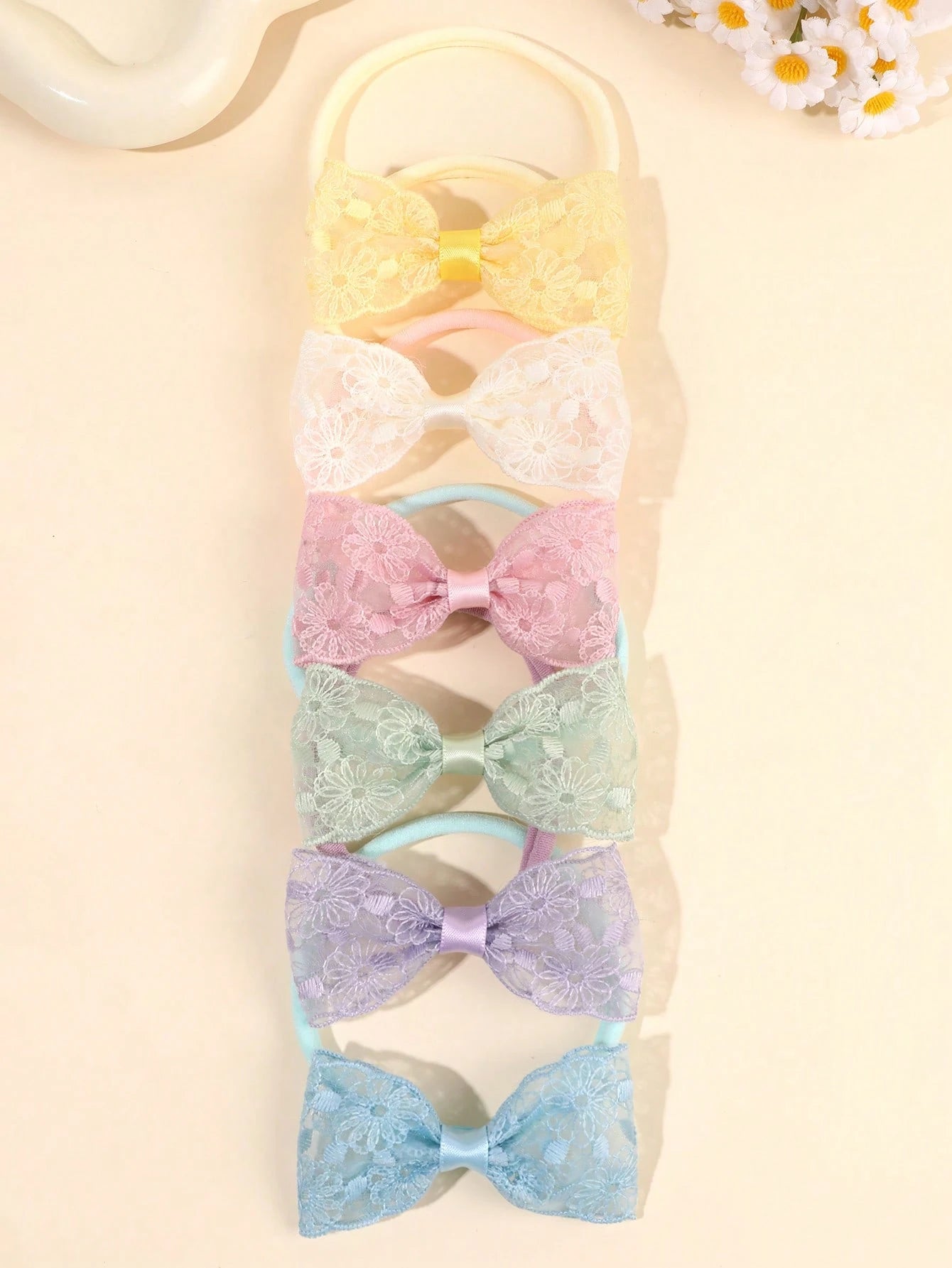 6pcs Baby Colorful Tulle Lace Flowers Headband,Nylon Breathable And Comfortable Hair Band,Sweet Hair Accessories Summer Holiday Essential Party Gifts