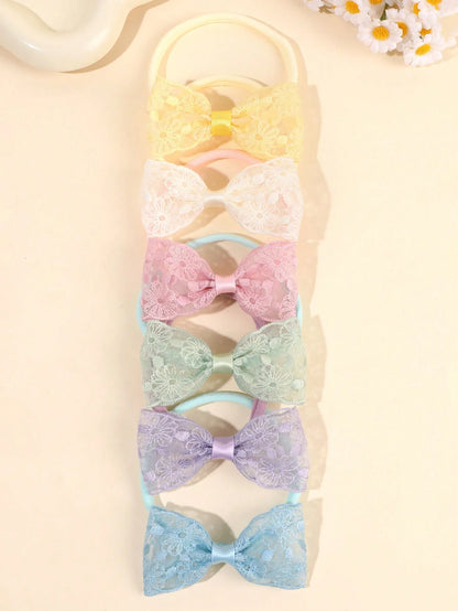 6pcs Baby Colorful Tulle Lace Flowers Headband,Nylon Breathable And Comfortable Hair Band,Sweet Hair Accessories Summer Holiday Essential Party Gifts