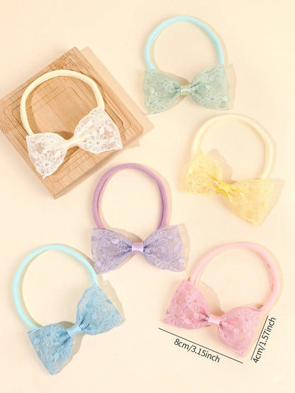 6pcs Baby Colorful Tulle Lace Flowers Headband,Nylon Breathable And Comfortable Hair Band,Sweet Hair Accessories Summer Holiday Essential Party Gifts
