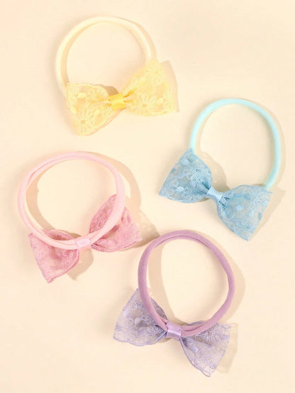 6pcs Baby Colorful Tulle Lace Flowers Headband,Nylon Breathable And Comfortable Hair Band,Sweet Hair Accessories Summer Holiday Essential Party Gifts