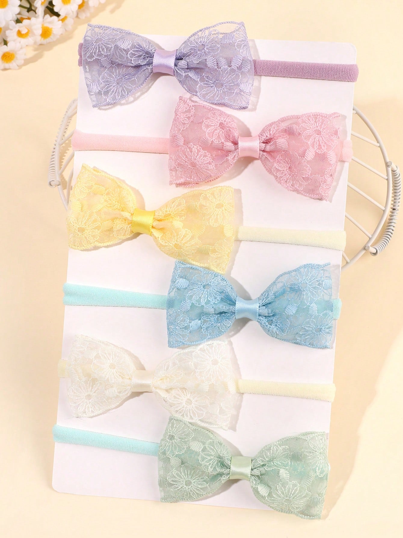 6pcs Baby Colorful Tulle Lace Flowers Headband,Nylon Breathable And Comfortable Hair Band,Sweet Hair Accessories Summer Holiday Essential Party Gifts