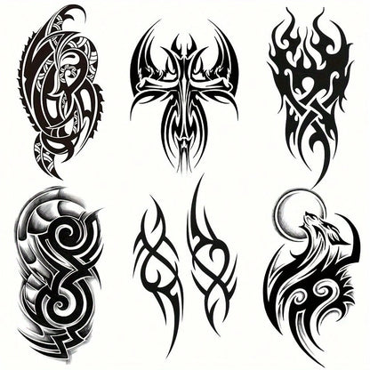 6pcs Black Personalized Arm Temporary Tattoo, For Men And Women Adults, Large Half Arm Sleeve Tattoo Stickers, Waterproof Realistic Body Art Stickers