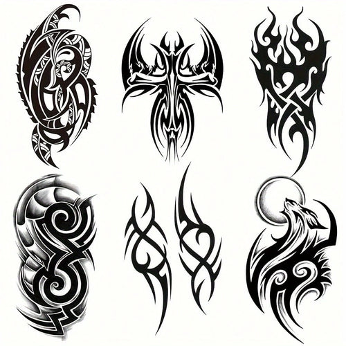 6pcs Black Personalized Arm Temporary Tattoo, For Men And Women Adults, Large Half Arm Sleeve Tattoo Stickers, Waterproof Realistic Body Art Stickers