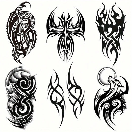 6pcs Black Personalized Arm Temporary Tattoo, For Men And Women Adults, Large Half Arm Sleeve Tattoo Stickers, Waterproof Realistic Body Art Stickers