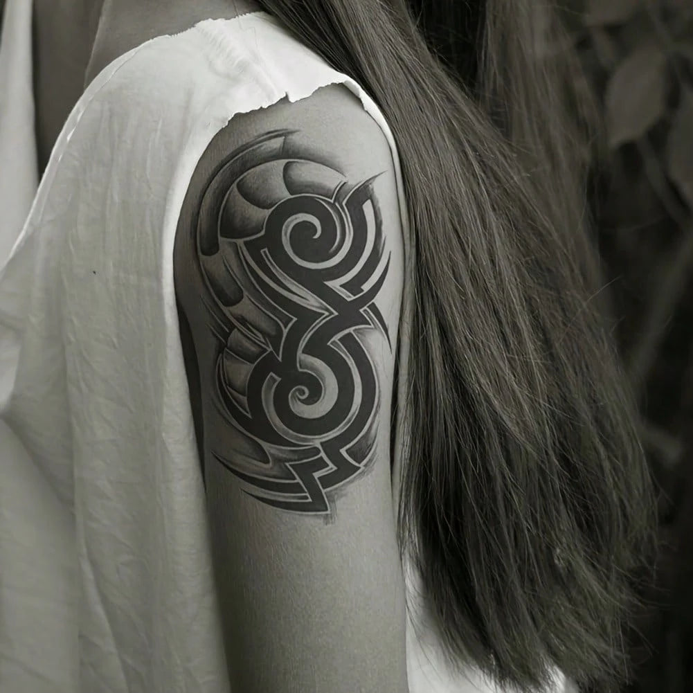 6pcs Black Personalized Arm Temporary Tattoo, For Men And Women Adults, Large Half Arm Sleeve Tattoo Stickers, Waterproof Realistic Body Art Stickers