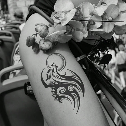 6pcs Black Personalized Arm Temporary Tattoo, For Men And Women Adults, Large Half Arm Sleeve Tattoo Stickers, Waterproof Realistic Body Art Stickers