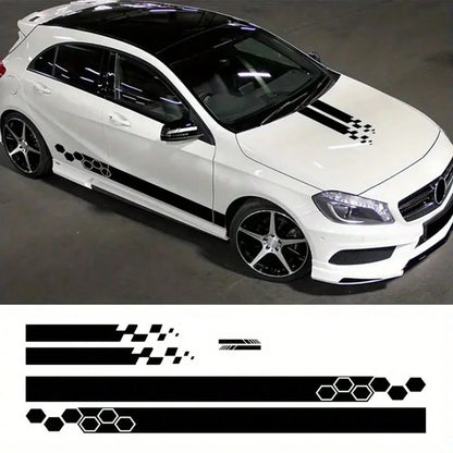 6pcs Car Hood Engine Stickers, Racing Sport Decals, Car Tuning Striped, Plaid, Geometric Patterns, Glossy Surface, Self-Adhesive For One-Time Use On Plastic, Glass, Metal Surfaces, Bumper Stickers