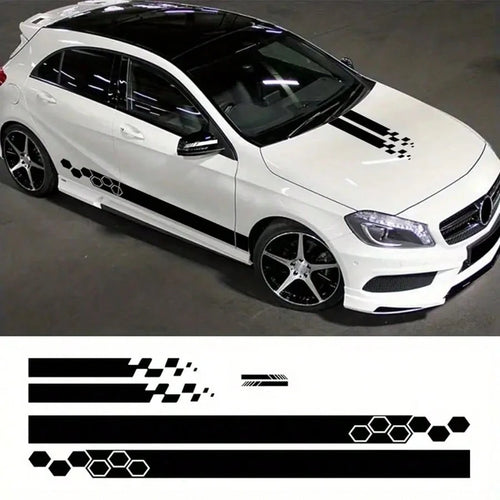 6pcs Car Hood Engine Stickers, Racing Sport Decals, Car Tuning Striped, Plaid, Geometric Patterns, Glossy Surface, Self-Adhesive For One-Time Use On Plastic, Glass, Metal Surfaces, Bumper Stickers