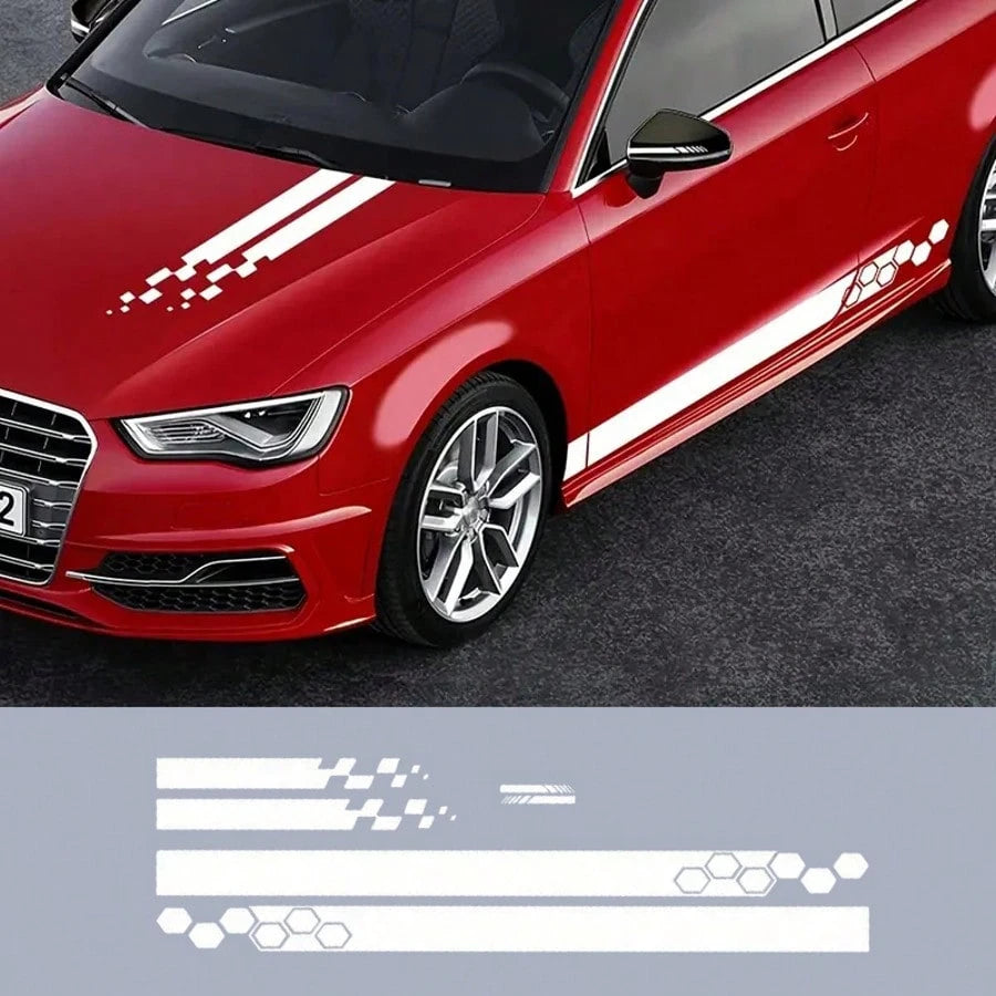 6pcs Car Hood Engine Stickers, Racing Sport Decals, Car Tuning Striped, Plaid, Geometric Patterns, Glossy Surface, Self-Adhesive For One-Time Use On Plastic, Glass, Metal Surfaces, Bumper Stickers
