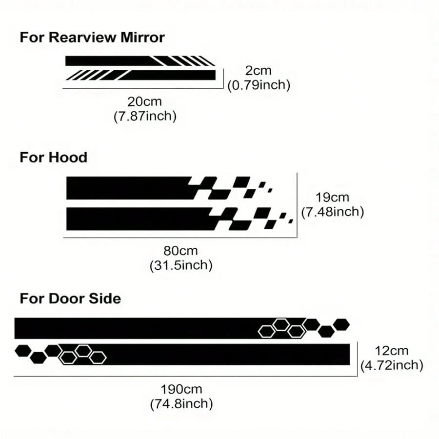 6pcs Car Hood Engine Stickers, Racing Sport Decals, Car Tuning Striped, Plaid, Geometric Patterns, Glossy Surface, Self-Adhesive For One-Time Use On Plastic, Glass, Metal Surfaces, Bumper Stickers