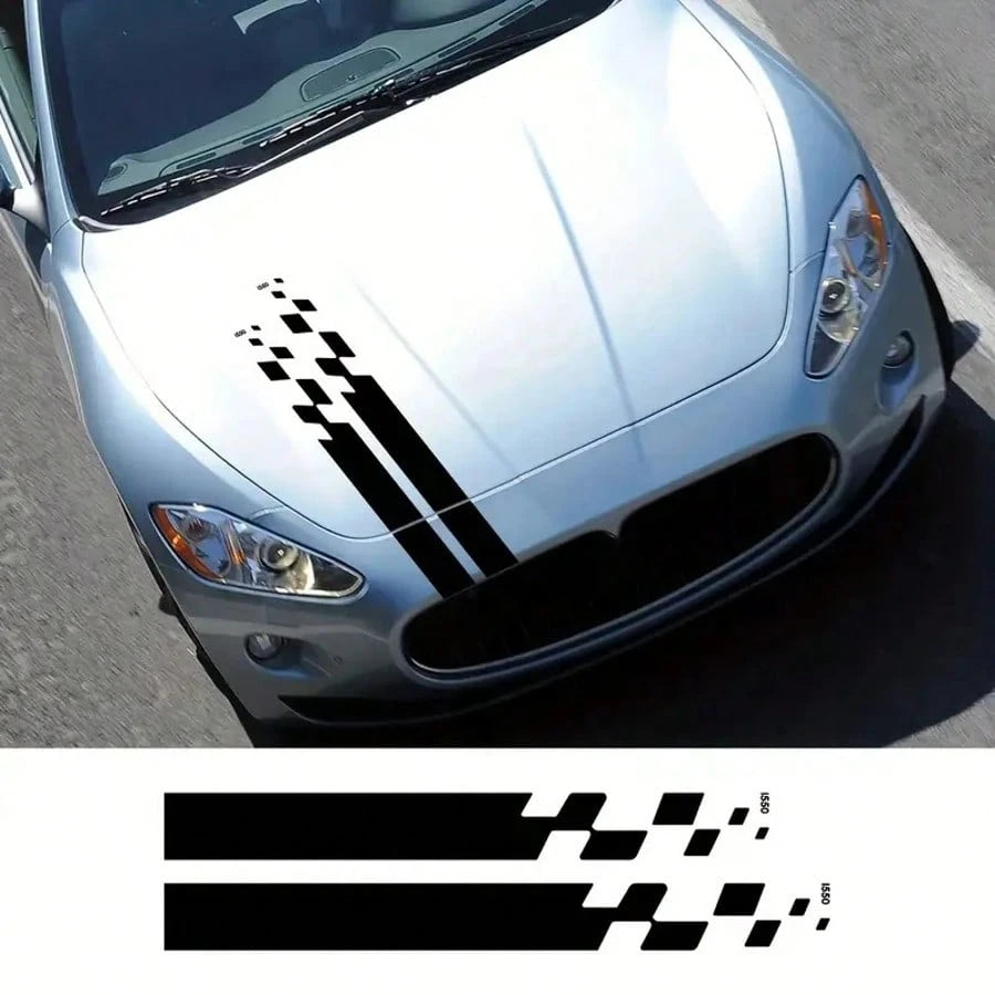 6pcs Car Hood Engine Stickers, Racing Sport Decals, Car Tuning Striped, Plaid, Geometric Patterns, Glossy Surface, Self-Adhesive For One-Time Use On Plastic, Glass, Metal Surfaces, Bumper Stickers