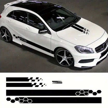 6pcs Car Hood Engine Stickers, Racing Sport Decals, Car Tuning Striped, Plaid, Geometric Patterns, Glossy Surface, Self-Adhesive For One-Time Use On Plastic, Glass, Metal Surfaces, Bumper Stickers