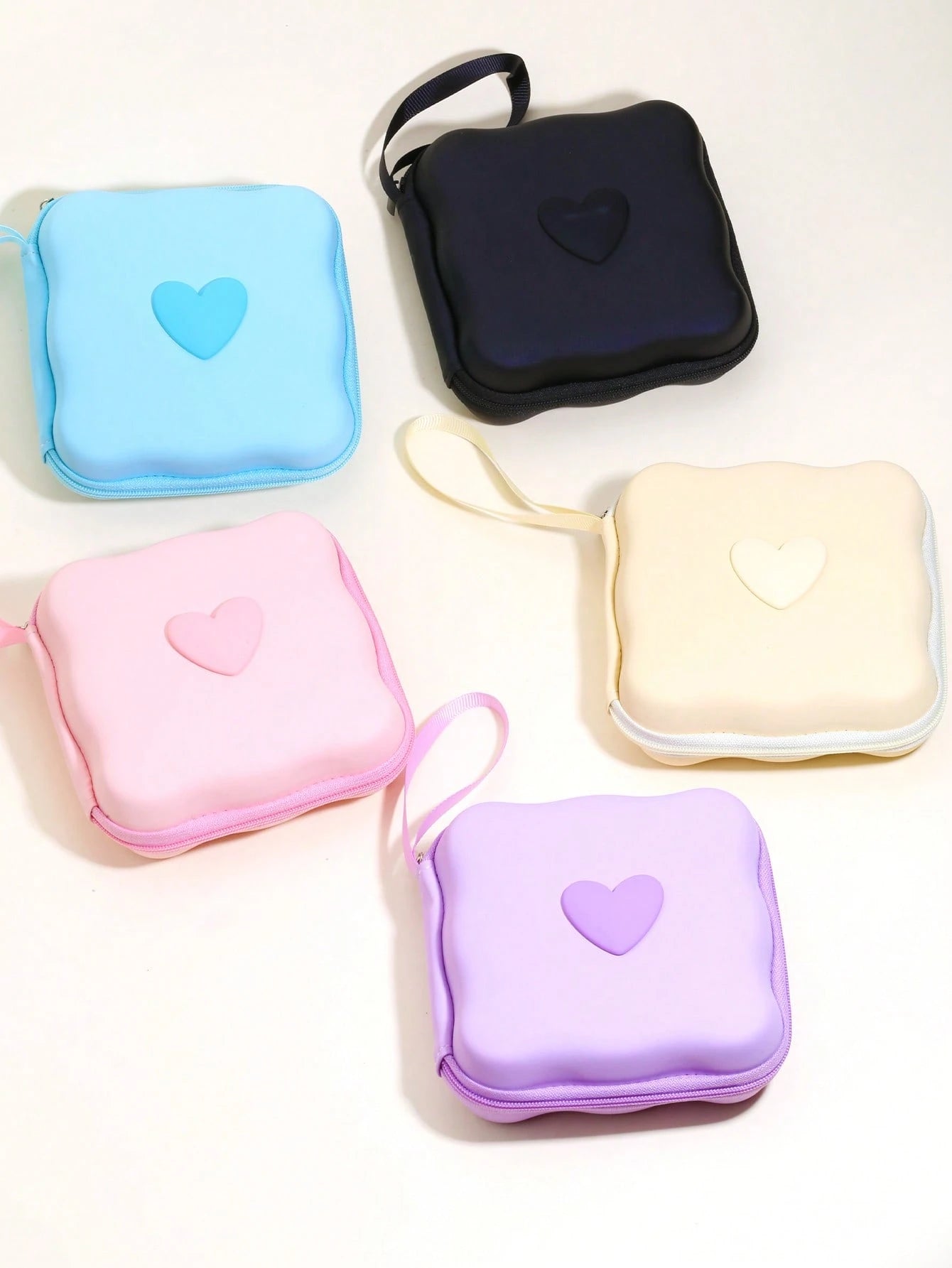 6pcs Cute 3D Heart Wave + EVA Storage Pouch Set, Charger Protection Case, Data Cable Organizer Kit, Compatible With IPhone 12 14 15 16 18/20W Fast Charging Cable