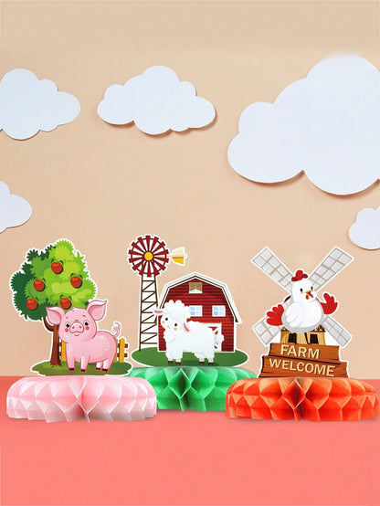 6pcs Farm Animal Honeycomb Centerpieces, Paper Tabletop Decor, Birthday Party Decorations, Rustic Farm Party Backdrop, Animal Theme Birthday Decor, Cartoon Animal Design Honeycomb Decor Set, Baby Show