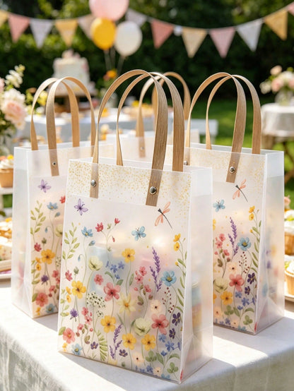 6pcs Floral Pattern Gift Bags, Flower & Butterfly Print Gift Packaging Bags With Handles, Party Favor Bags, Birthday Wedding Decor, Baby Shower Party Gift Bags, 1st Birthday Party Candy Bags, 1st Birt