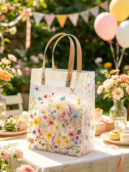 6pcs Floral Pattern Gift Bags, Flower & Butterfly Print Gift Packaging Bags With Handles, Party Favor Bags, Birthday Wedding Decor, Baby Shower Party Gift Bags, 1st Birthday Party Candy Bags, 1st Birt