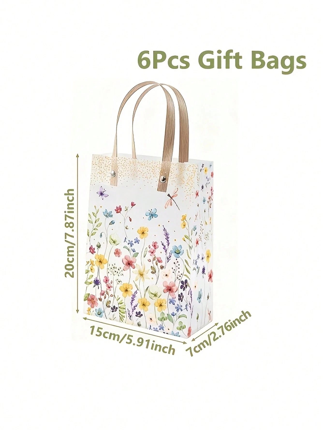 6pcs Floral Pattern Gift Bags, Flower & Butterfly Print Gift Packaging Bags With Handles, Party Favor Bags, Birthday Wedding Decor, Baby Shower Party Gift Bags, 1st Birthday Party Candy Bags, 1st Birt