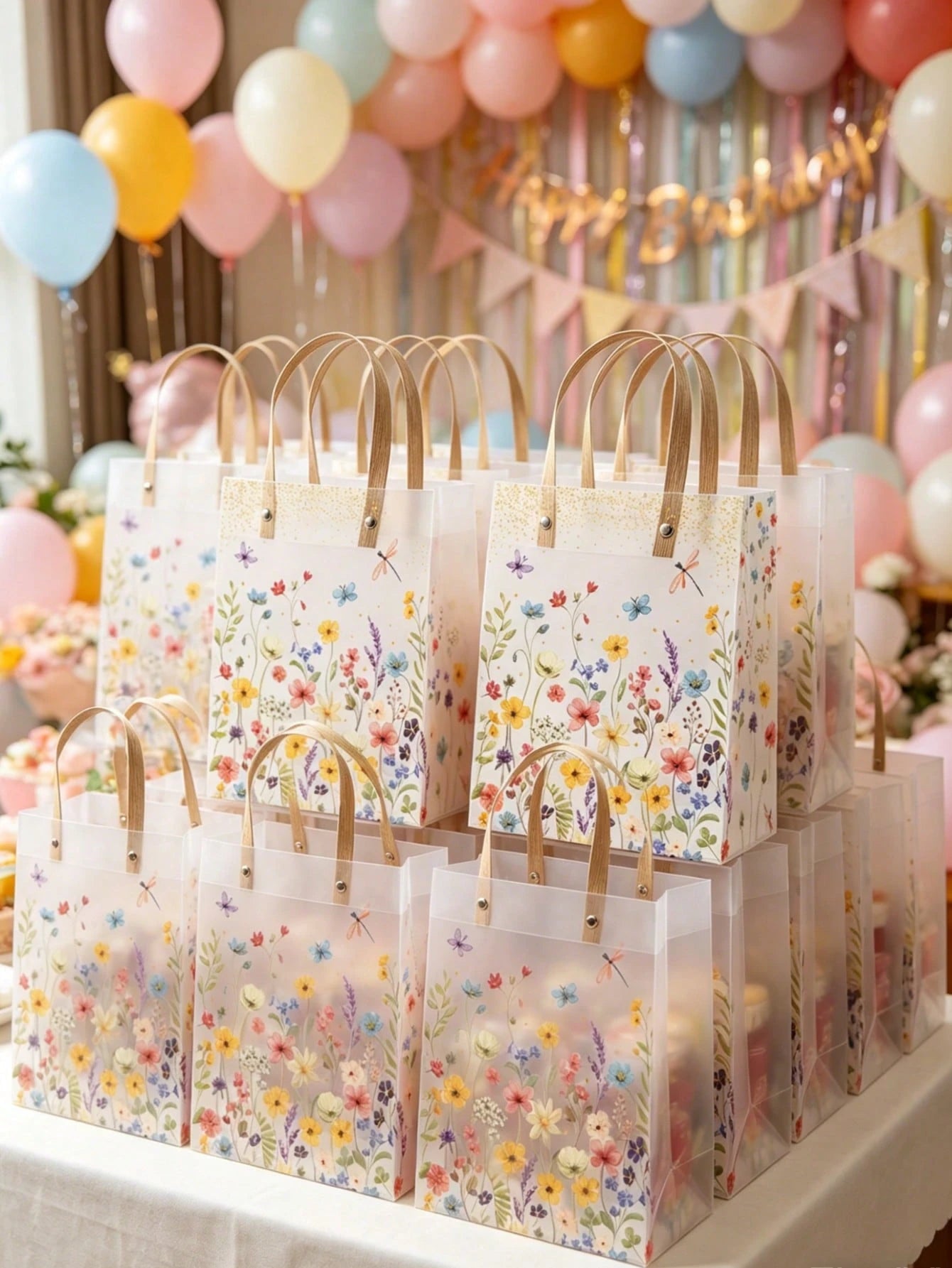 6pcs Floral Pattern Gift Bags, Flower & Butterfly Print Gift Packaging Bags With Handles, Party Favor Bags, Birthday Wedding Decor, Baby Shower Party Gift Bags, 1st Birthday Party Candy Bags, 1st Birt