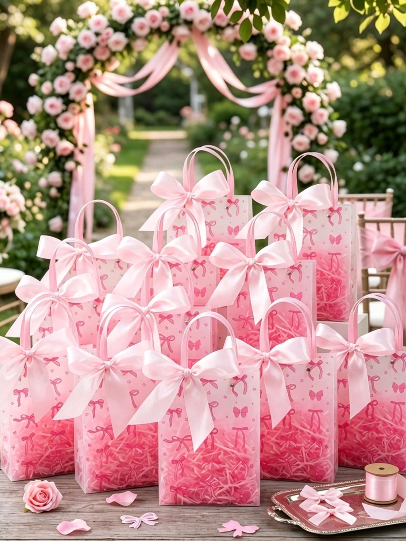 6pcs Floral Pattern Gift Bags, Flower & Butterfly Print Gift Packaging Bags With Handles, Party Favor Bags, Birthday Wedding Decor, Baby Shower Party Gift Bags, 1st Birthday Party Candy Bags, 1st Birt