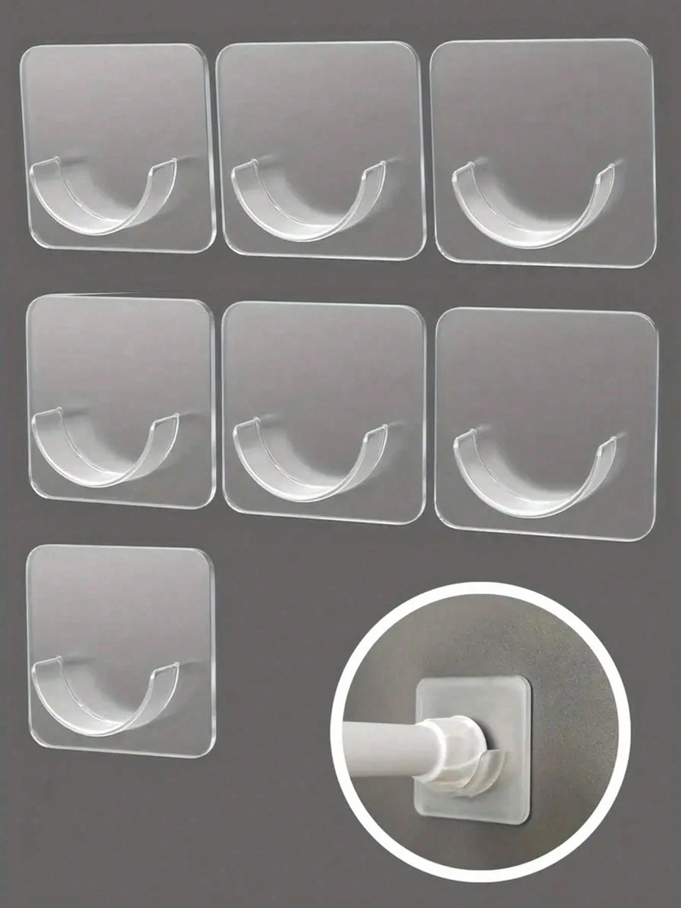 6pcs No-Drill Self-Adhesive Curtain Rod Holders, Suitable For Home & Bathroom Decor, Summer Bathroom Accessories