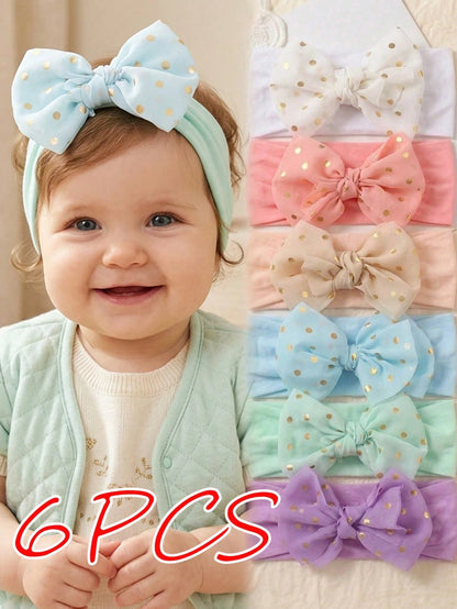 6pcs Pastel Color Infant Headbands Set, Soft 3D Big Bow Decor Princess Hair Accessories, Elastic Newborn Hair Clips, Suitable For Daily Use