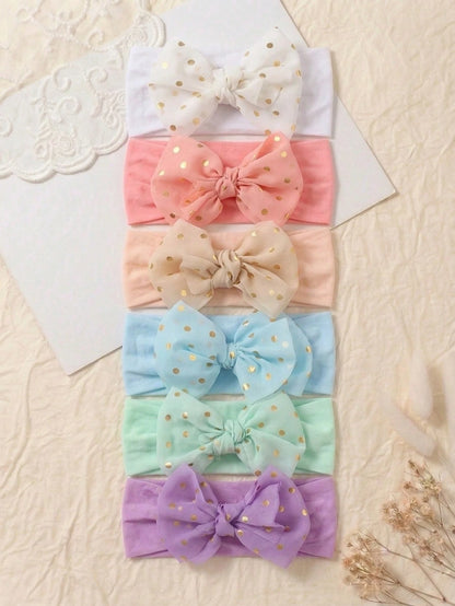 6pcs Pastel Color Infant Headbands Set, Soft 3D Big Bow Decor Princess Hair Accessories, Elastic Newborn Hair Clips, Suitable For Daily Use