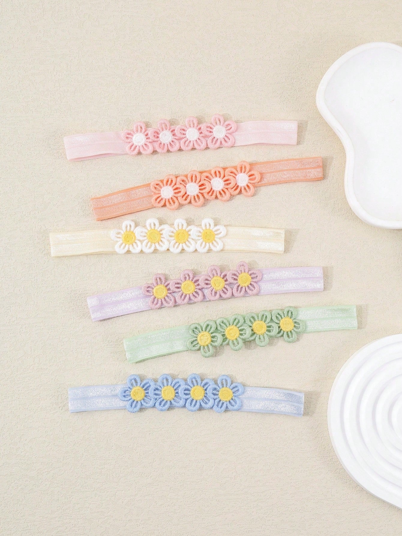 6pcs/Set Baby Girl Candy Color Macaron Series Elastic Headbands With 4 Flowers, Sweet And Cute, Perfect Gift For Girls