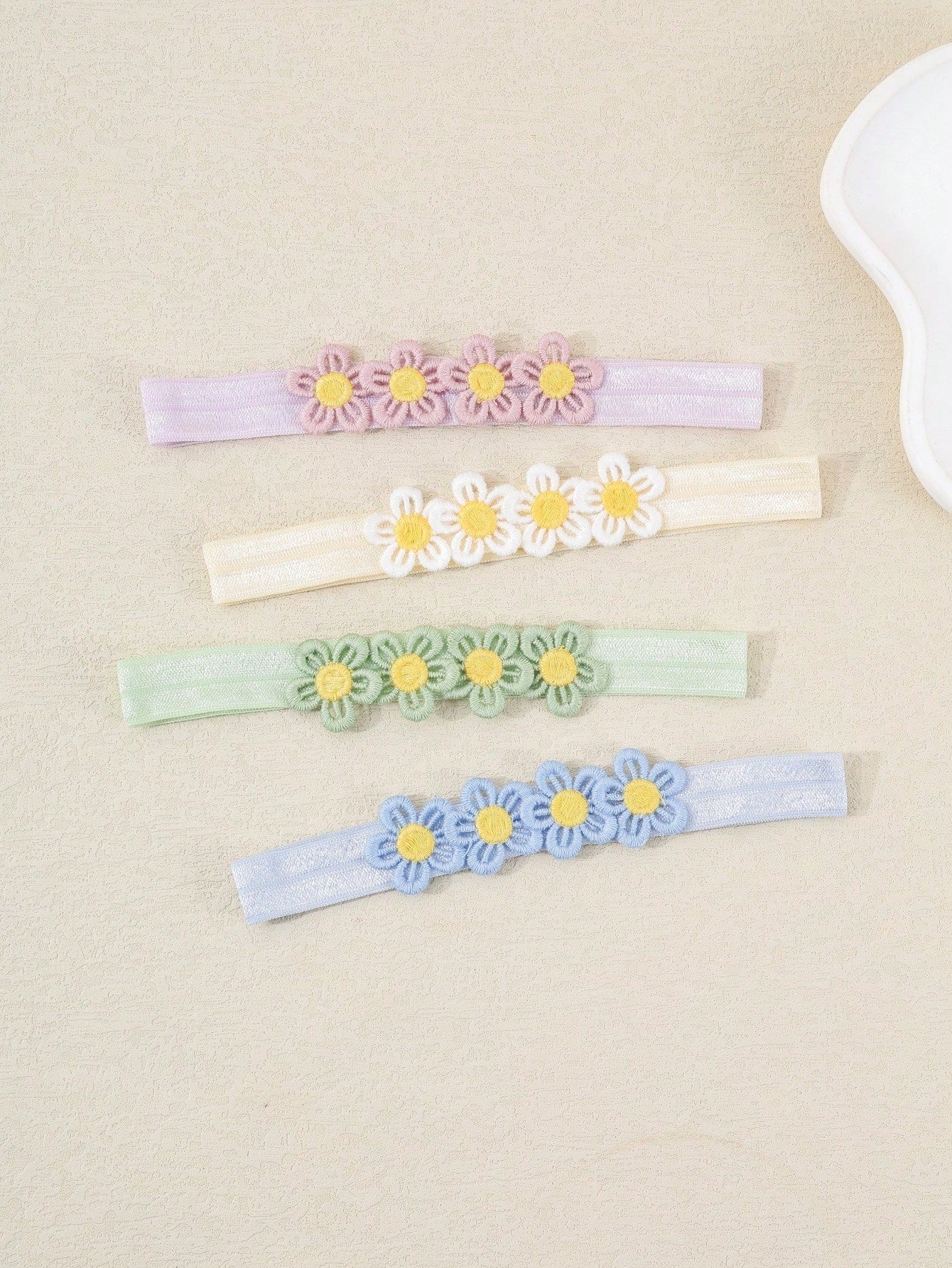 6pcs/Set Baby Girl Candy Color Macaron Series Elastic Headbands With 4 Flowers, Sweet And Cute, Perfect Gift For Girls
