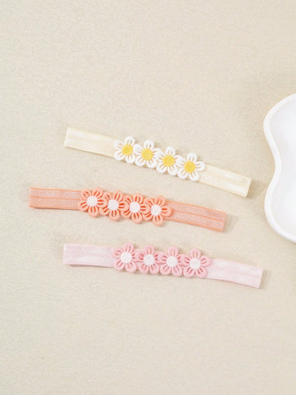 6pcs/Set Baby Girl Candy Color Macaron Series Elastic Headbands With 4 Flowers, Sweet And Cute, Perfect Gift For Girls